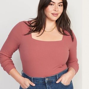 Old Navy dusty red Long Sleeve Square Neck Rib Knit Bodysuit 3X